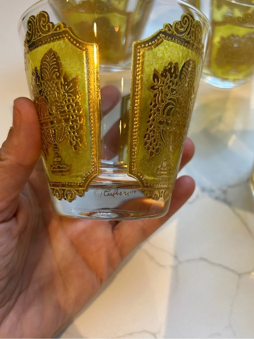 Vintage Culver 22kt gold gilt lowball glass tumblers
